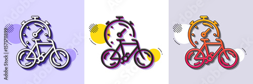 Bike timer line icon. Halftone dotted pattern. Gradient icon with grain shadow. Delivery bicycle transport sign. Outdoor transportation symbol. Line bike timer icon. Various designs. Vector