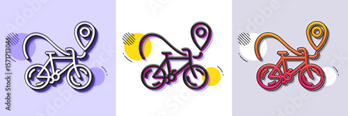 Bike delivery line icon. Halftone dotted pattern. Gradient icon with grain shadow. Contactless order sign. Package delivery symbol. Line bike delivery icon. Various designs. Vector