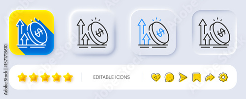 Excise duty line icon. Neumorphic, Flat shadow, 3d buttons. Rise price sign. Inflation or Tax rate symbol. Line excise duty icon. Social media icons. Vector