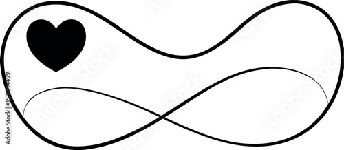 A black and white infinity symbol with a heart, representing eternal love and commitment