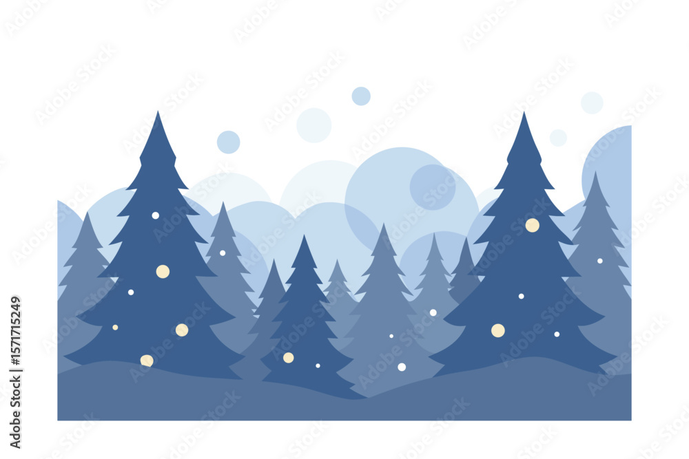 Obraz premium Soft Blurred Bokeh Winter Lights Over Stylized Pine Trees