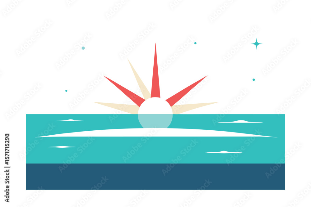 Obraz premium Retro Style Starburst Sky Over Stylized Frozen Landscape