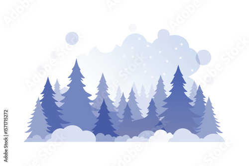 Soft Blurred Bokeh Winter Lights Over Stylized Pine Trees