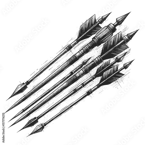 Arrows in black-and-white sketch style, representing weaponry