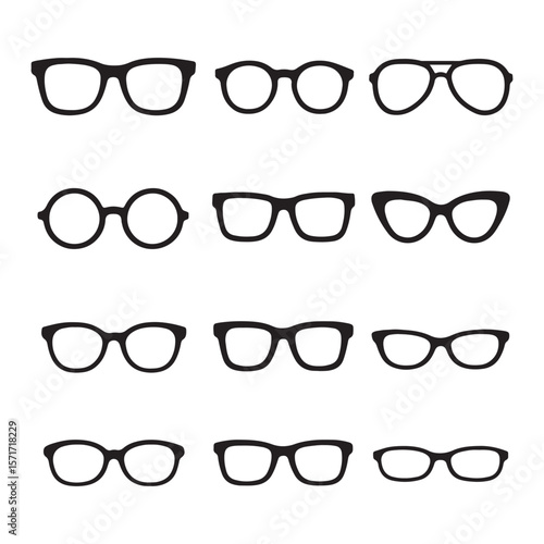 Eyeglasses frames silhouette icon set. Vector collection of different glasses styles for fashion and optical design