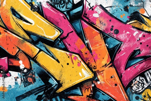 Wallpaper Mural Vibrant abstract graffiti artwork on building A showcasing colorful designs and dynamic shapes along the urban landscape at sunset Torontodigital.ca