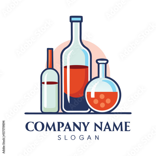 Laboratory-style bottles and flask, showcasing a company's product