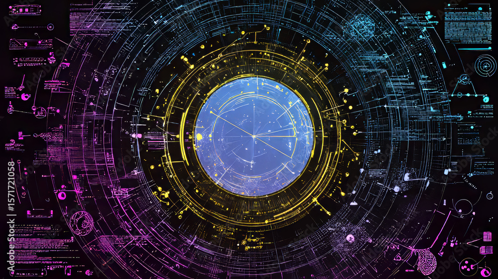 Obraz premium Pattern technology in cyberpunk style. Abstract 3d network for social media posts, mobile apps, cards, invitations and banners design. Vector illustration.