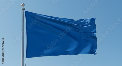 Blue Flag Waving in the Wind Against Clear Sky