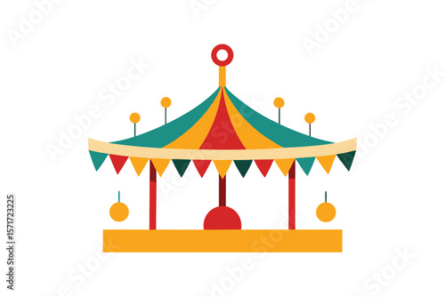 Christmas Carousel With Festive Garlands And Ornaments