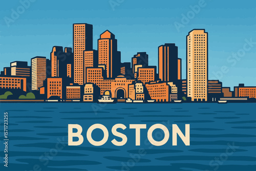 Boston Harbor Skyline View

