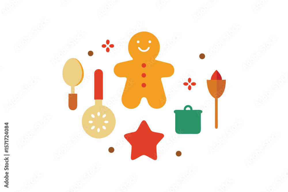 Obraz premium Christmas Kitchen With Gingerbread Cookies And Baking Tools