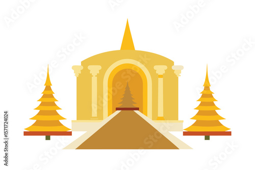 Classic Luxurious Hall With Golden Christmas Tree