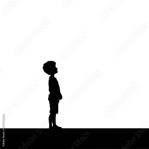 Child's Wonder: A minimalist black silhouette illustration of a young boy looking upwards, conveying a sense of hope and curiosity against a simple white background.