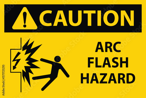 Caution Arc Flash Hazard  sign, logo, badge, icon, sticker, label, emblem, stamp, symbol, black, line, flat vector, isolated illustration.