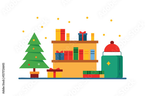 Holiday Themed Library Room With Christmas Decor