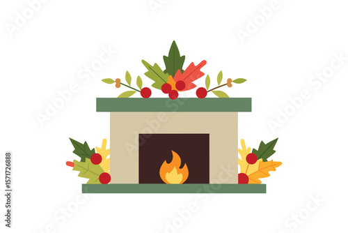 Fireplace Mantel Decorated With Natural Winter Elements