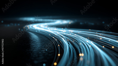 High Speed Light Particles Internet Data Background. Digital Road Fast Speed Internet Broadband Data Flow Concept. Light Arc Turn Twist Bend Effect. Vector Illustration.