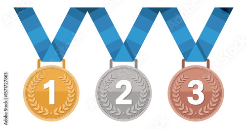 Gold Silver and Bronze Medals with Ribbons