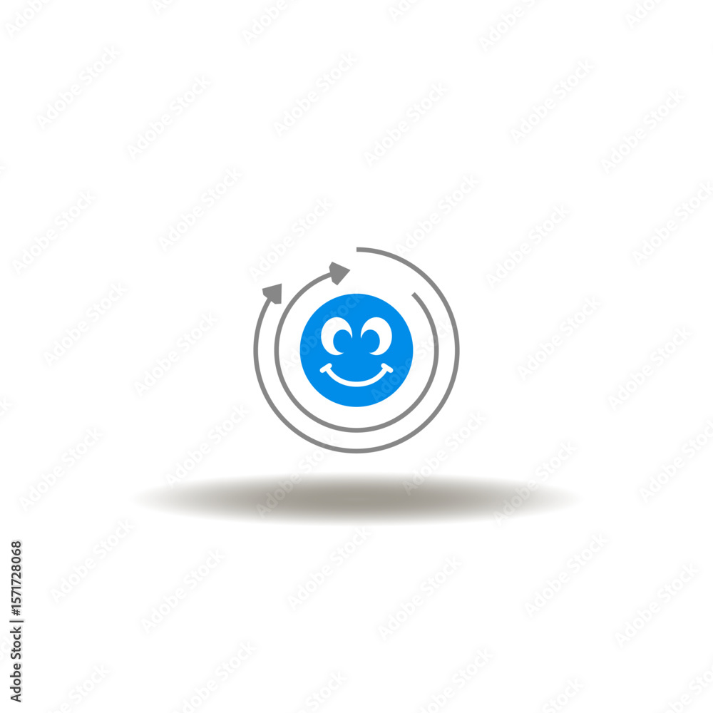 Obraz premium Vector illustration of smile face and round arrows. Symbol of positive attitude. Icon of satisfaction.