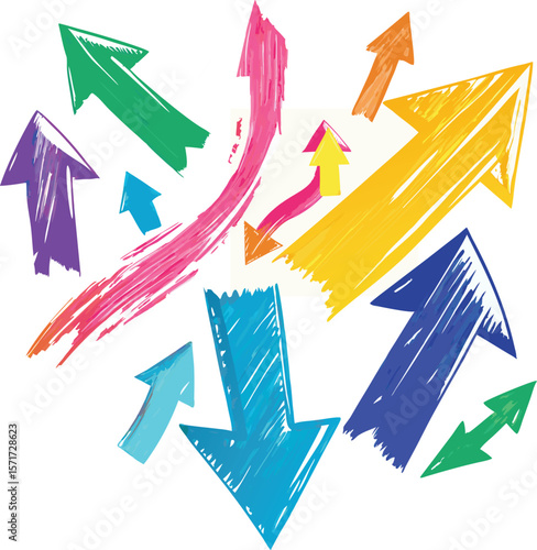 Color Arrows Brush Crayon Pencil Line Vector Hand Drawn Pastel Marker Doodle Background