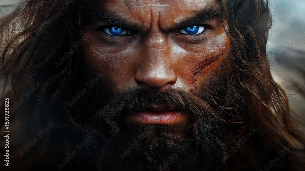 Hyper-realistic close-up portrait of Jesus Christ with piercing blue eyes, capturing divine intensity and sacred presence. Hyper-realistic close-up portrait of Jesus Christ with piercing blue eyes, capturing divine intensity and sacred presence.