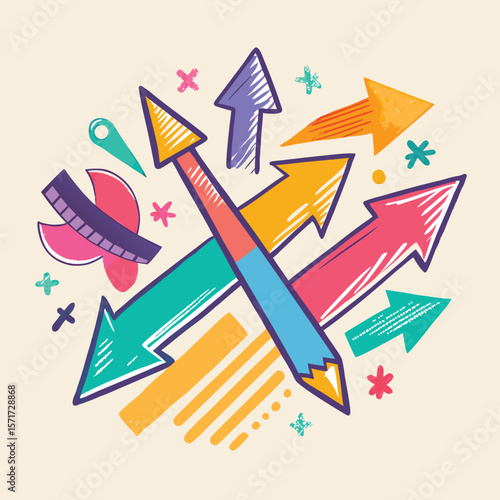 Color Arrows Brush Crayon Pencil Line Vector Hand Drawn Pastel Marker Doodle Background