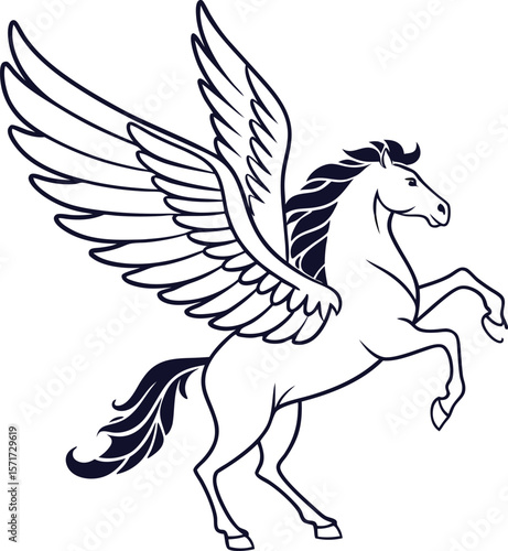 Pegasus Line Art – Flying Mythical Horse Vector