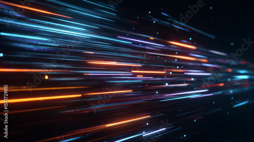 High-speed light trails effect. Abstract digital technology background. Futuristic high-tech innovation, Network connection, AI, communication, big data. Pattern for banner, website. Vector EPS10.