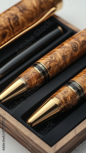 Luxury Wooden Pens with Gold Accents in a Black Foam-Lined Box