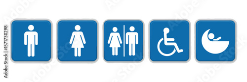 Set of restroom signs for men women disabled and baby changing areas