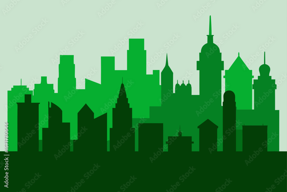 Obraz premium Green City Skyline Silhouette Vector Illustration