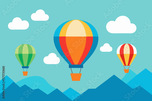 Hot Air Balloons Drift Vibrant Summer Sky