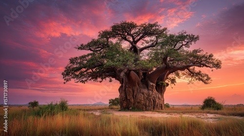 Baobab tree at sunset