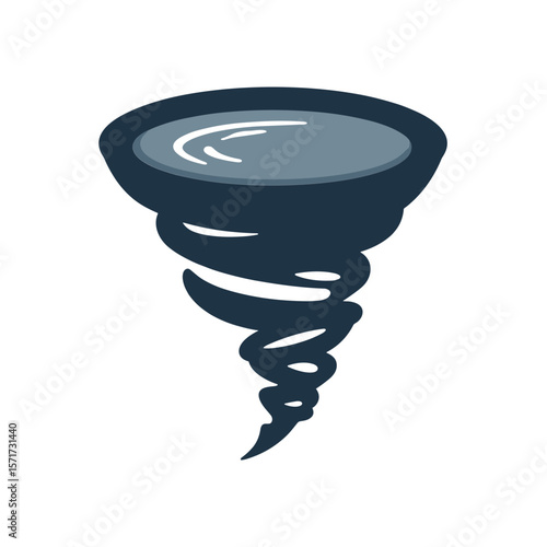 Stylized tornado icon swirling on white background, weather symbol