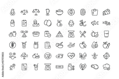 Collection of Health and Wellness Icons in Black and White Outline Style