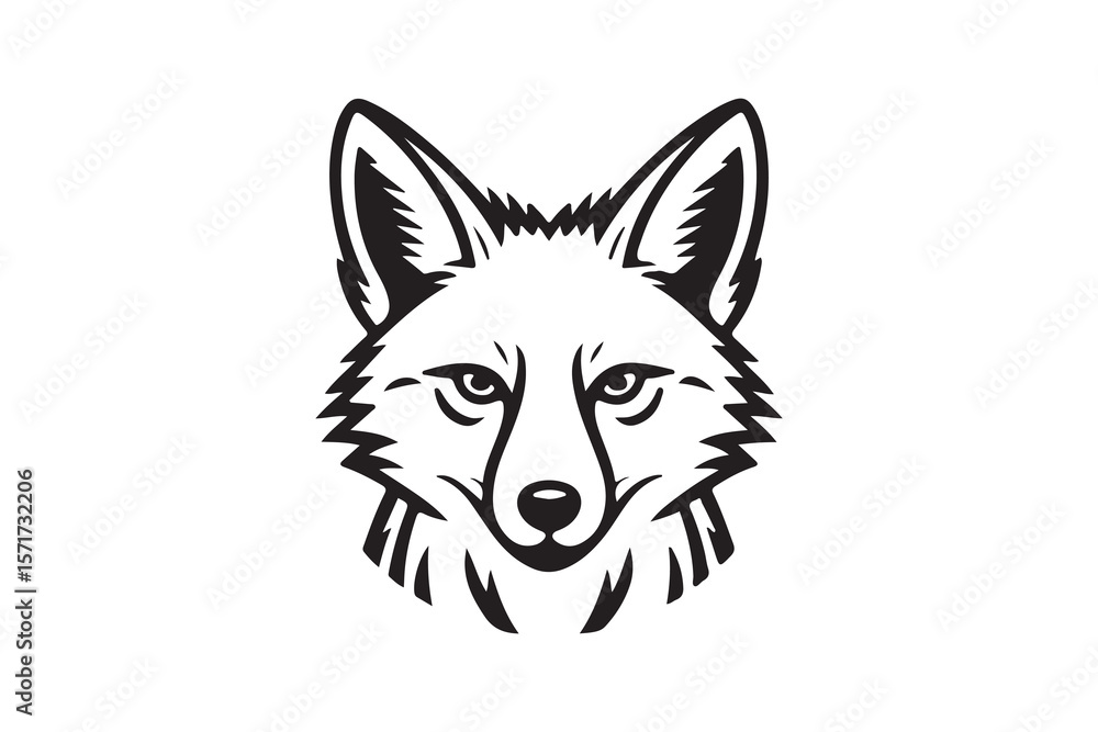 Naklejka premium Bold Black and White Fox Head Graphic Design.A bold, graphic black and white illustration of a fox head.