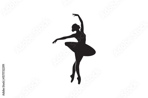 Graceful Ballerina Silhouette in Pointe.A striking silhouette of a ballerina in a graceful pose, poised in pointe shoes.