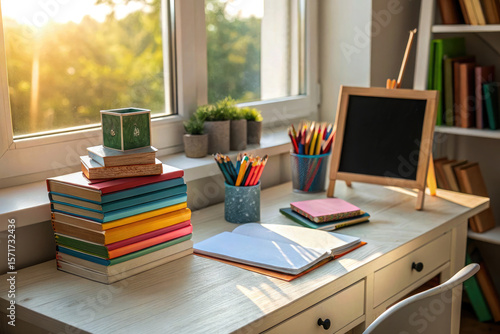 Wallpaper Mural school desk with books Torontodigital.ca