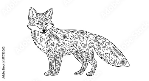 Intricate Floral Mandala Fox Coloring Page Vector Illustration

