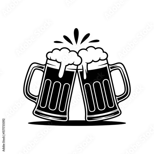 Cheers to the Brew: Two frothy beer mugs clink together in a bold, vector-style celebration, perfect for conveying conviviality.