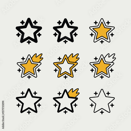 Set of Star Icons with Different Color Variations