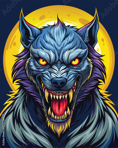 Terrifying Werewolf Howls at the Moon A Frightening Creature of the Night with Glowing Eyes
