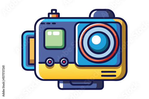 Vibrant Action Camera Illustration for Adventurous Content Creators and Tech Enthusiasts Design