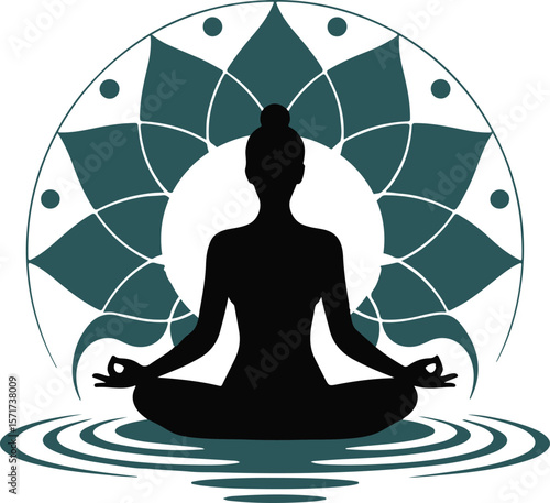 Yoga lotus pose, Meditation vector illustration, Yoga lotus pose vector illustration, silhouette of a woman meditating.