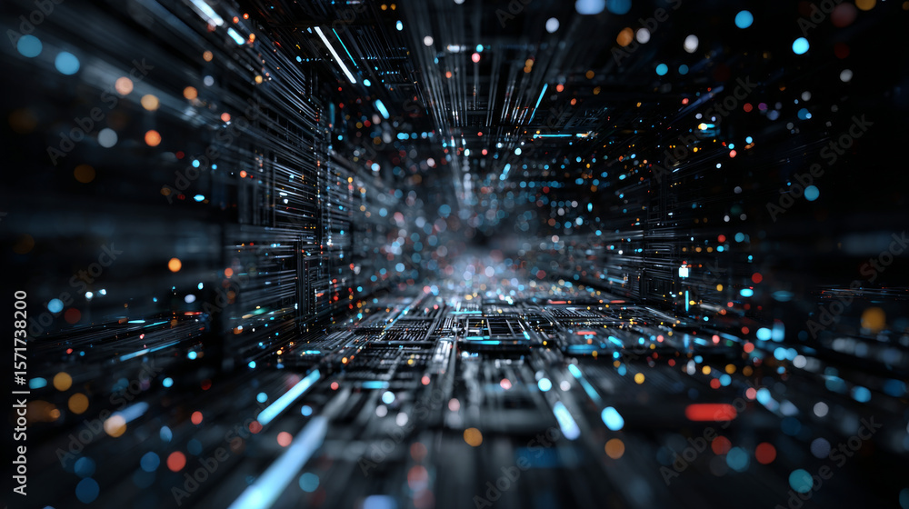 Fototapeta premium Quantum computer, large data processing, database concept. CPU isometric banner. Central Computer Processors CPU concept.Digital chip