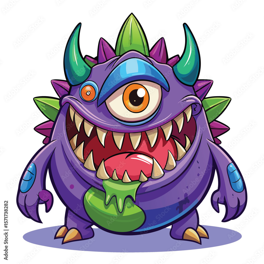 Fototapeta premium Cartoon Monster with One Eye and Spikes a Colorful Character Design