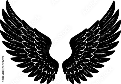 A dramatic silhouette of outstretched angel wings, perfect for conveying themes of freedom, spirituality, or fantasy.