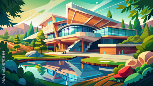 Crystal Bridges Museum of American Art in Arkansas blends nature and architecture, with galleries curving around water, glass reflections shimmering beside lush Ozark forests.