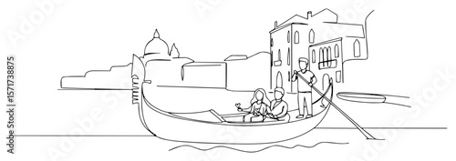 gondola with couple in venice vector illustration romantic italy scene one line drawing